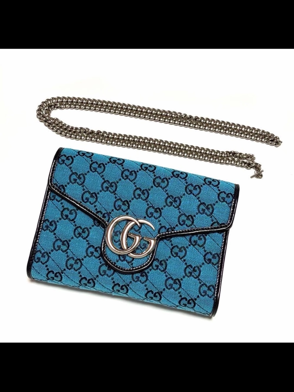 Gucci Blue GG Canvas Chain Wallet - Blue